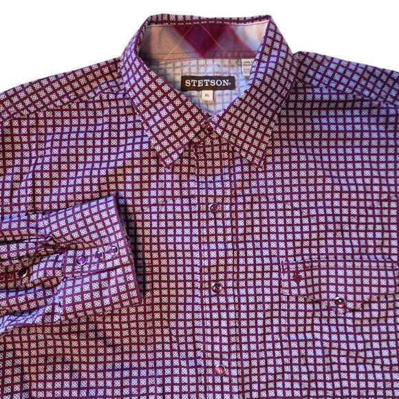 Stetson Men's Geometric Snap Front Shirt Wine Colored size XL - Picture 1 of 12